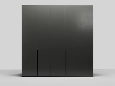 Modern Black Wardrobe With Sleek Smooth Surface And Vertical Door Handle Design 3d model