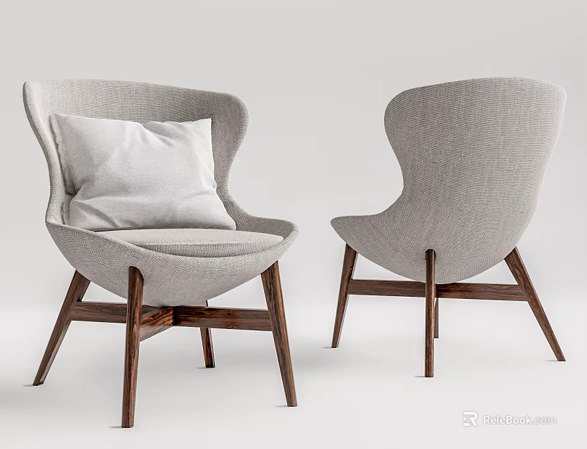Light Gray Single Sofa with Wooden Legs and White Cushion Modern Minimalist Design 3d model 