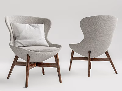 Light Gray Single Sofa with Wooden Legs and White Cushion Modern Minimalist Design 3d model