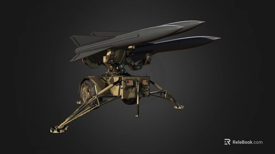Mobile Military Wheeled Missile Launcher With Twin Missiles And Support Legs 3d model 