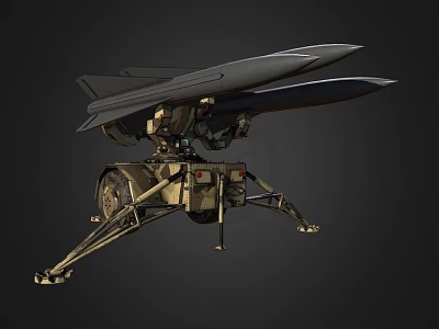 Mobile Military Wheeled Missile Launcher With Twin Missiles And Support Legs 3d model