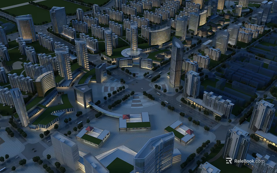 Aerial Urban Planning View with High Rise Buildings Roads and Plazas Modern City Design Layout 3d model 