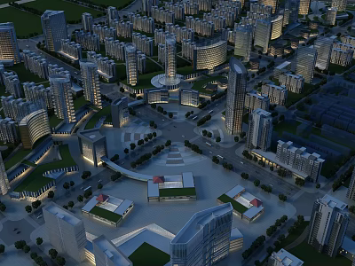 Aerial Urban Planning View with High Rise Buildings Roads and Plazas Modern City Design Layout 3d model