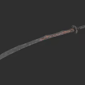 Traditional Japanese Katana Sword With Black Blade Red Patterns And Decorative Handle