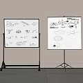 Whiteboards With Hand Drawn Charts Symbols And Graphics On Easel Stands