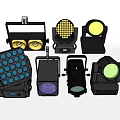 Various Stage Lighting Fixtures With Colorful LED Lamps And Black Casing Design