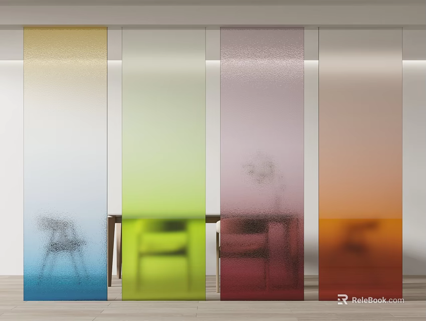 Colorful Gradient Frosted Glass Room Dividers For Modern Interior Space 3d model 
