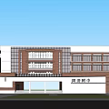 Modern Red Brick School Building With Multi story Design Spacious Entrance Plaza and Green Lawn