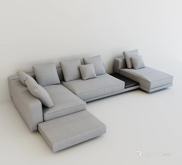 Gray Sectional Sofa with Multiple Cushions Modern Design for Living Room Interior 3d model
