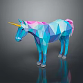 Colorful Low Poly Unicorn With Blue Pink Purple Body And Yellow Horn On Black Background