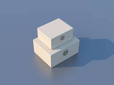 Two Stacked White Textured Storage Boxes With Metal Clasps For Home Use 3d model