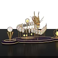 Golden Dragon Themed Photo Spot With Circular Lights And Purple Base Decorative Design