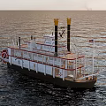 Classic Paddle Steamboat With Twin Funnels On Water 3d model