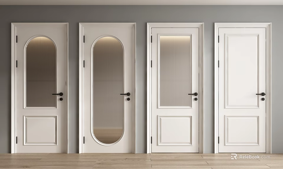 White Modern Hinged Doors With Various Glass And Solid Panel Designs For Home Interior 3d model 