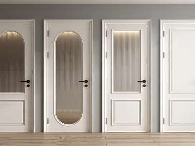 White Modern Hinged Doors With Various Glass And Solid Panel Designs For Home Interior 3d model