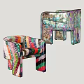 Colorful Striped Upholstered And Transparent Acrylic Leisure Chairs With Artistic Modern Design