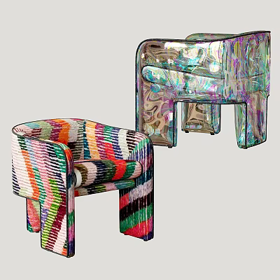 Colorful Striped Upholstered And Transparent Acrylic Leisure Chairs With Artistic Modern Design 3d model