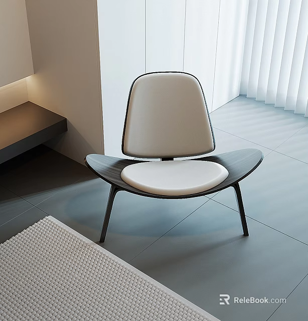 Sleek Modern Leisure Chair With White Cushion And Dark Frame In Minimalist Interior 3d model 