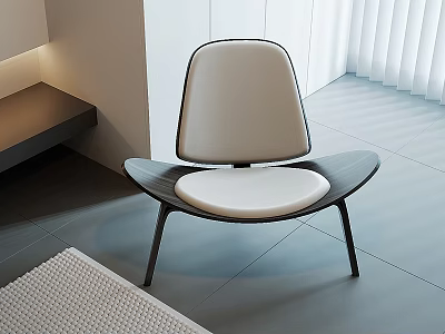 Sleek Modern Leisure Chair With White Cushion And Dark Frame In Minimalist Interior 3d model