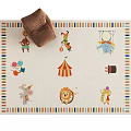 Colorful Border Square Rug With Circus Cartoon Patterns And Bean Bag Chair For Kids Room