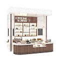 Coffee Bar Interior With Wooden Shelves Bottles Coffee Machine And Dessert