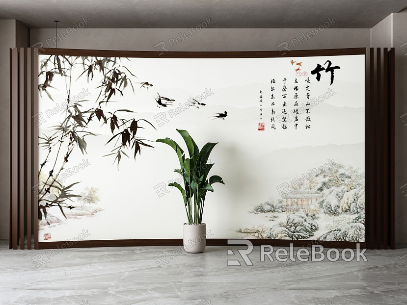 New Chinese background wall partition model