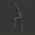 3D Construction Worker Model Wearing Safety Helmet Holding Shovel in Gray Setting