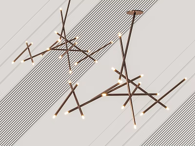 Modern Luxury Chandelier with Metal Lines Multiple Light Heads and Minimalist Design 3d model