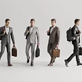 Group of Business Men in Suits Carrying Briefcases and Backpacks Walking