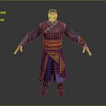 Game and Movie Character in Traditional Purple Blue Robe With Yellow Orange Sash Standing Pose