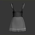 Black And Gray Spaghetti Strap Dress With Lace Up Back Pleated Skirt And Blue Trim