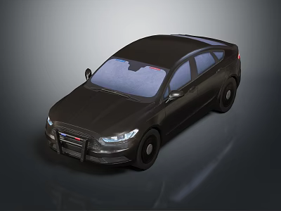 Black Police Sedan With Roof Emergency Lights And Front Badge Design 3d model