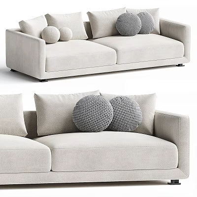 Light Beige Two Seater Fabric Sofa Featuring Modern Round Checkered Pillows 3d model
