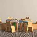 Colorful Kids Table with Wooden Chairs Board Games and Toys in Kids Playroom