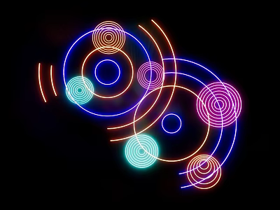 Vibrant Colorful Neon Decorative Lights With Circular Rings On Black Background 3d model