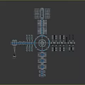 3D Rendered Space Station Structure With Connected Modules Ring Component And Orange Solar Panels