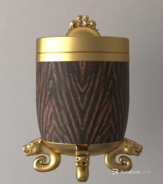 Elegant Decorative Ornament Set With Golden Top Wooden Body And Claw Base 3d model 