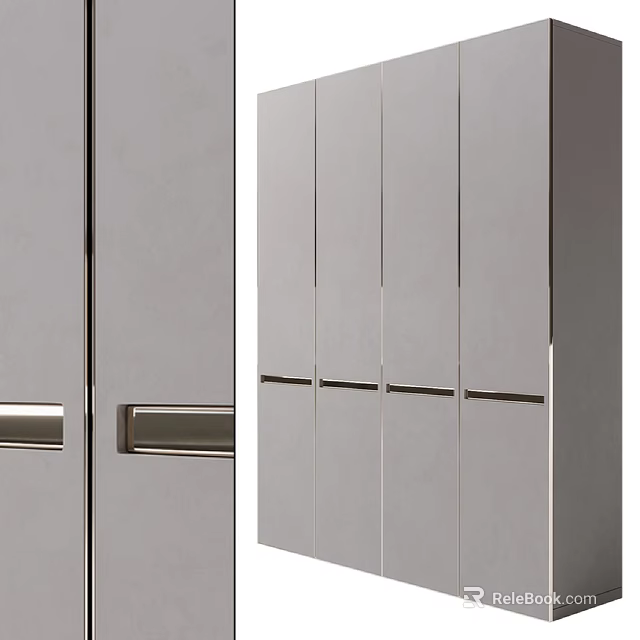 Modern Wardrobe With Sleek Mirror Panel Doors And Metallic Handles Design 3d model 