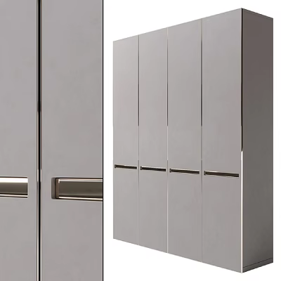 Modern Wardrobe With Sleek Mirror Panel Doors And Metallic Handles Design 3d model