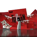 Red Backdrop Photo Spot With IRON RUNWAY Letters And Scattered Red Papers