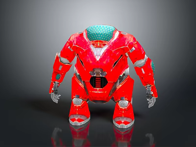 Red Metallic Mech Robot Game Movie Character With Green Head Design 3d model