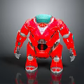 Red Metallic Mech Robot Game Movie Character With Green Head Design