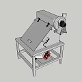 Stainless Steel Industrial Machine With Inclined Lid Control Panel And Red Components On Metal Stand