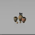 Ancient Painted Pottery Display With Decorative Vases Small Jars And Figurine Patterns 3d model