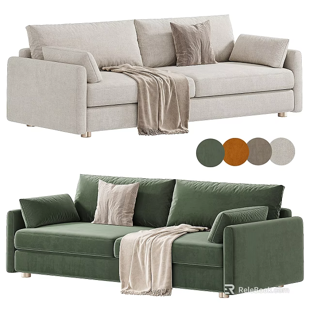 Comfortable Sectional Sofa With Cushions Throw Blanket And Multiple Color Options 3d model