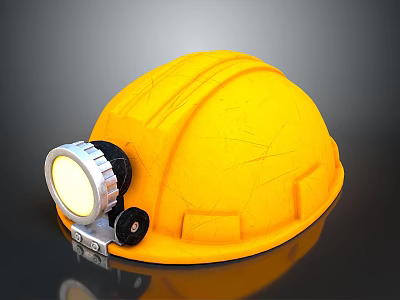 Yellow Hard Hat With Attached Bright LED Headlamp For Safety Protection 3d model