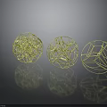 Three Yellow Wireframe Organ And Hair Structure Models On Gray Background With Reflections 3d model