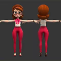 Cartoon Female Character Red Hair Glasses Pink Outfit White Top Red Heels Front Back View