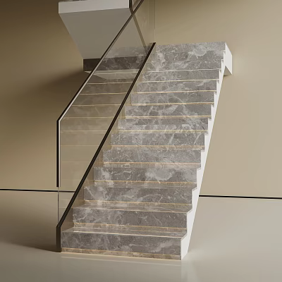 Elegant Modern Marble Staircase With Glass Railing And Contemporary Design 3d model