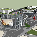 Modern Commercial Street With Green Roof Glass Curtain Wall And Dior Billboard Design